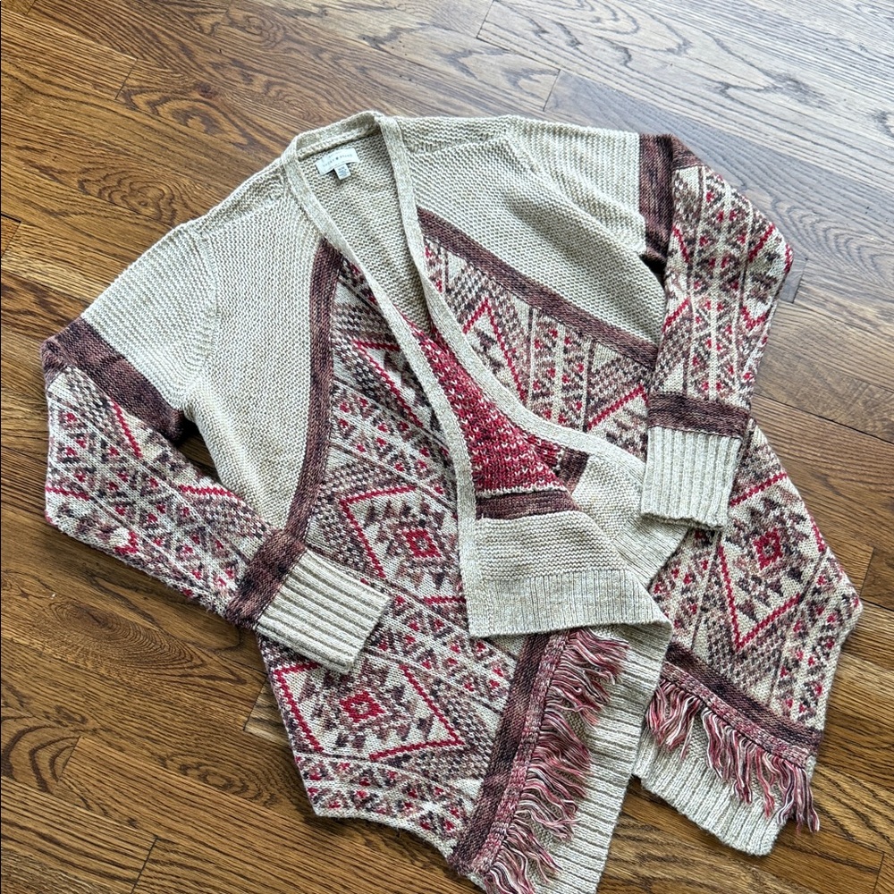 Lucky Brand Cream and Red Patterned Cardigan